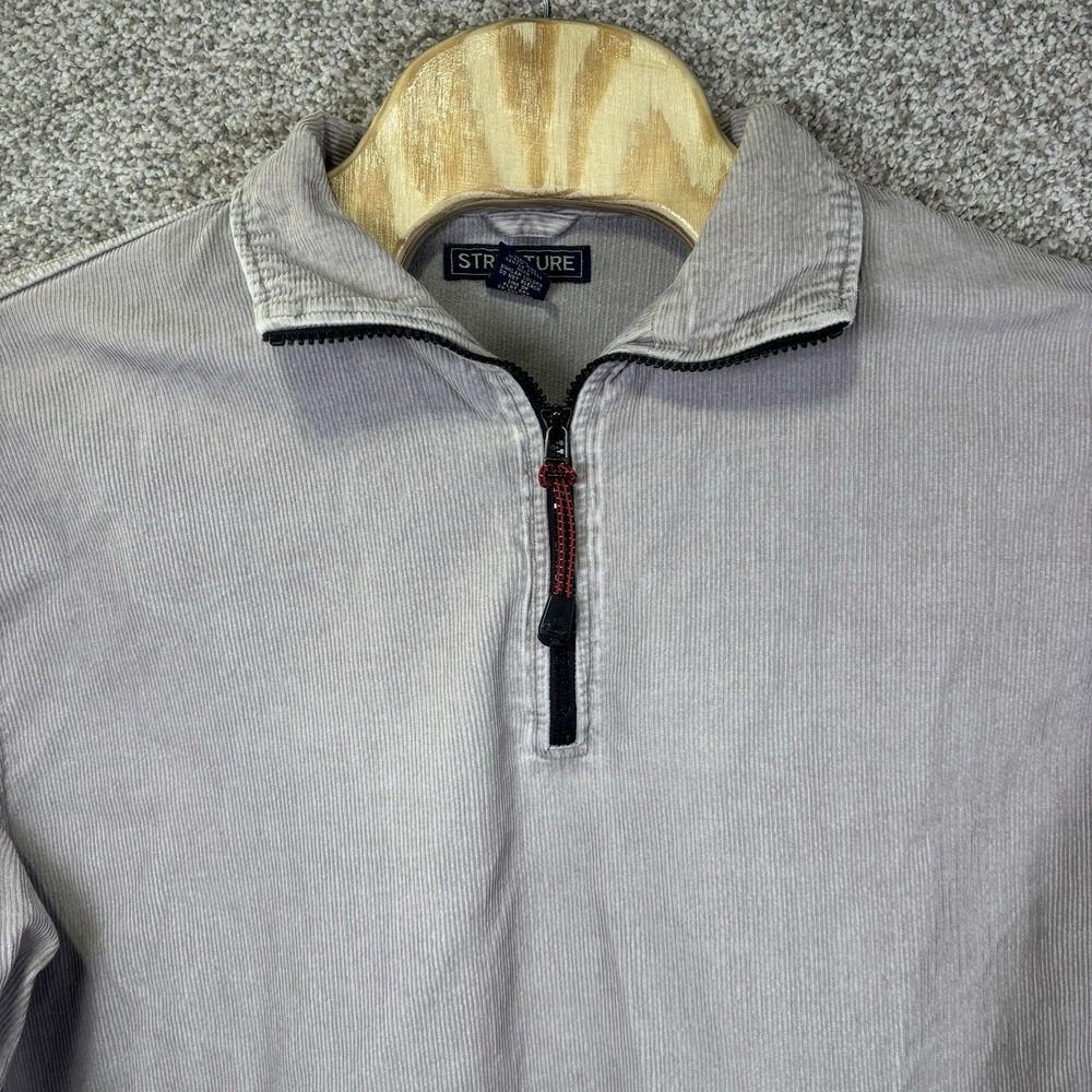 Structure Jacket Mens Large Gray Corduroy 1/4 Zip Anorak Pocket Pullover Vintage